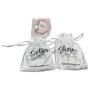 lot 3x Glitter Spice Teething Bracelet and Necklace Set Pink Black White Beads